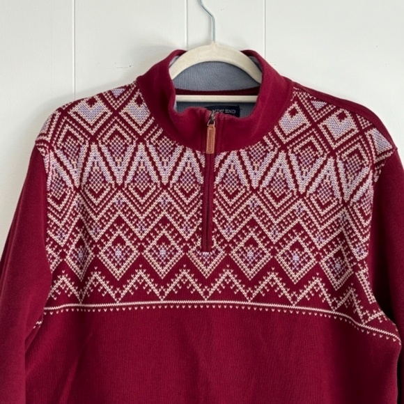 Lands' End 1/4 zip burgundy pullover 100% cotton nordic style sweater size L/T - Picture 1 of 15